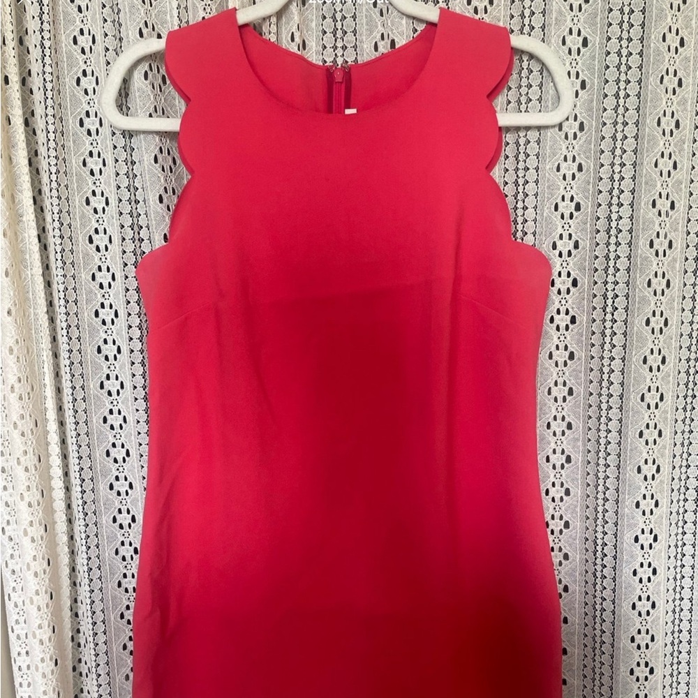 J. Crew Womens Shift Dress Sleeveless Round Neck Back Full Zip Coral 6 scallop